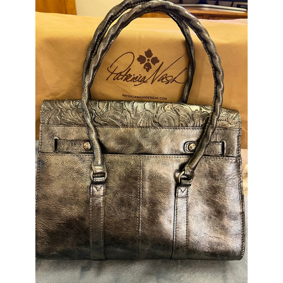 New Patricia Nash Pewter Embossed Leather Satchel - Picture 4 of 5